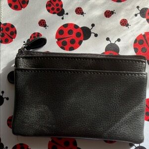 Black Leather Zip Pouch